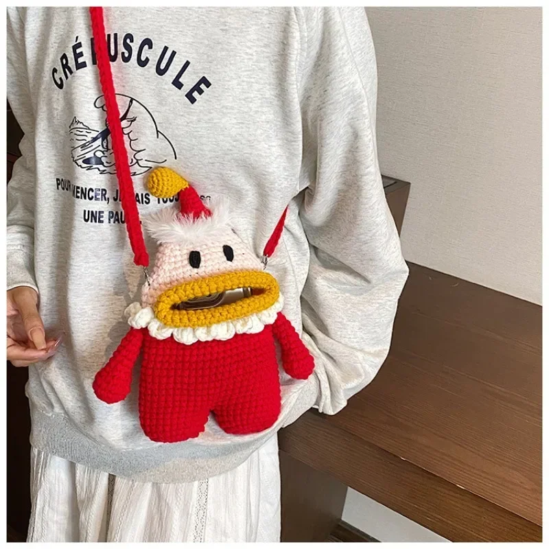 

Рождественская сумка через плечо с большим ртом из шерсти, новинка 2024, плетеная сумка ручной работы, модная простая сумка через плечо для родителей и детей, женская сумка