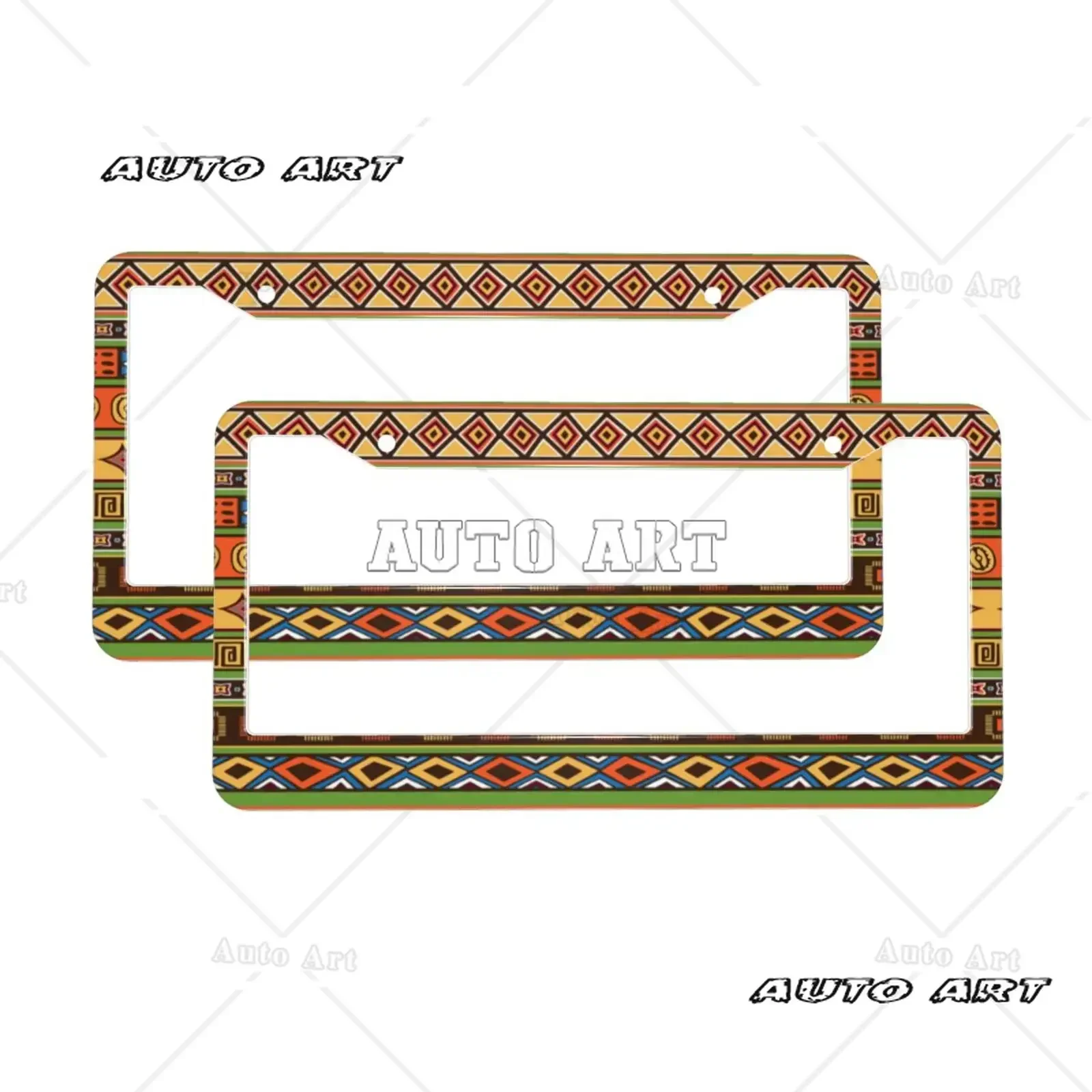 African Ethnic Geometric Pattern Standard Aluminum Alloy Car License Plate Cover Car Accessories Waterproof License Plate Cover