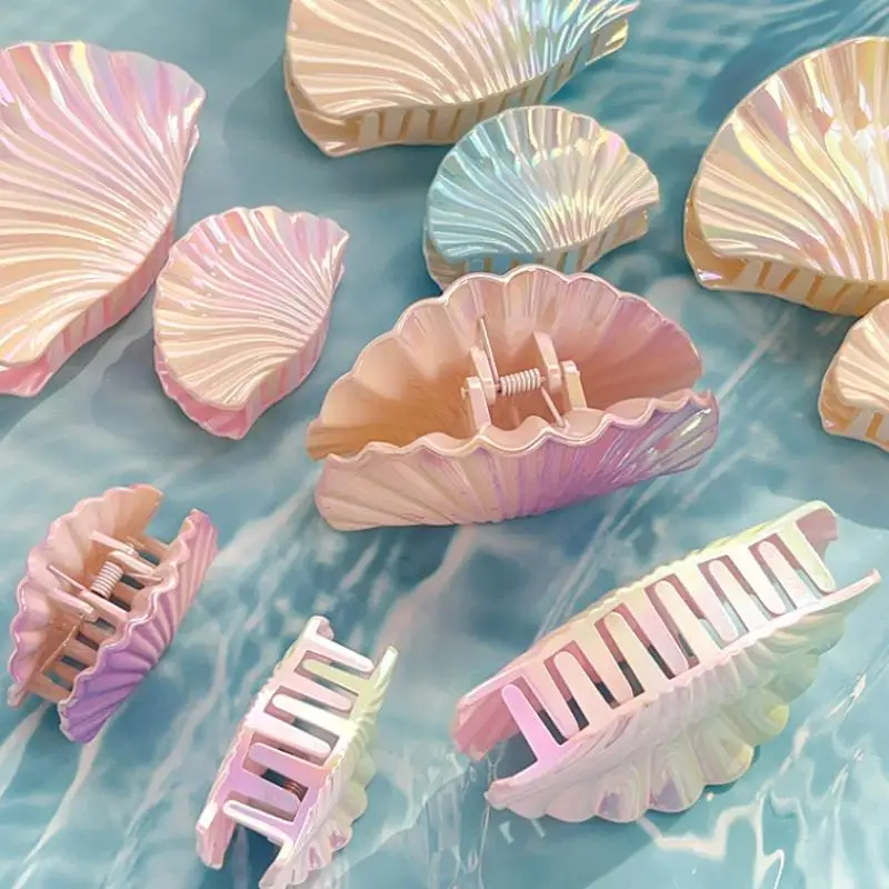 

New Gradient Shell Hair Claw Summer Ocean Girl's Claw Clip Beach Trendy Crab Hair Clips Hair Accessories For Women