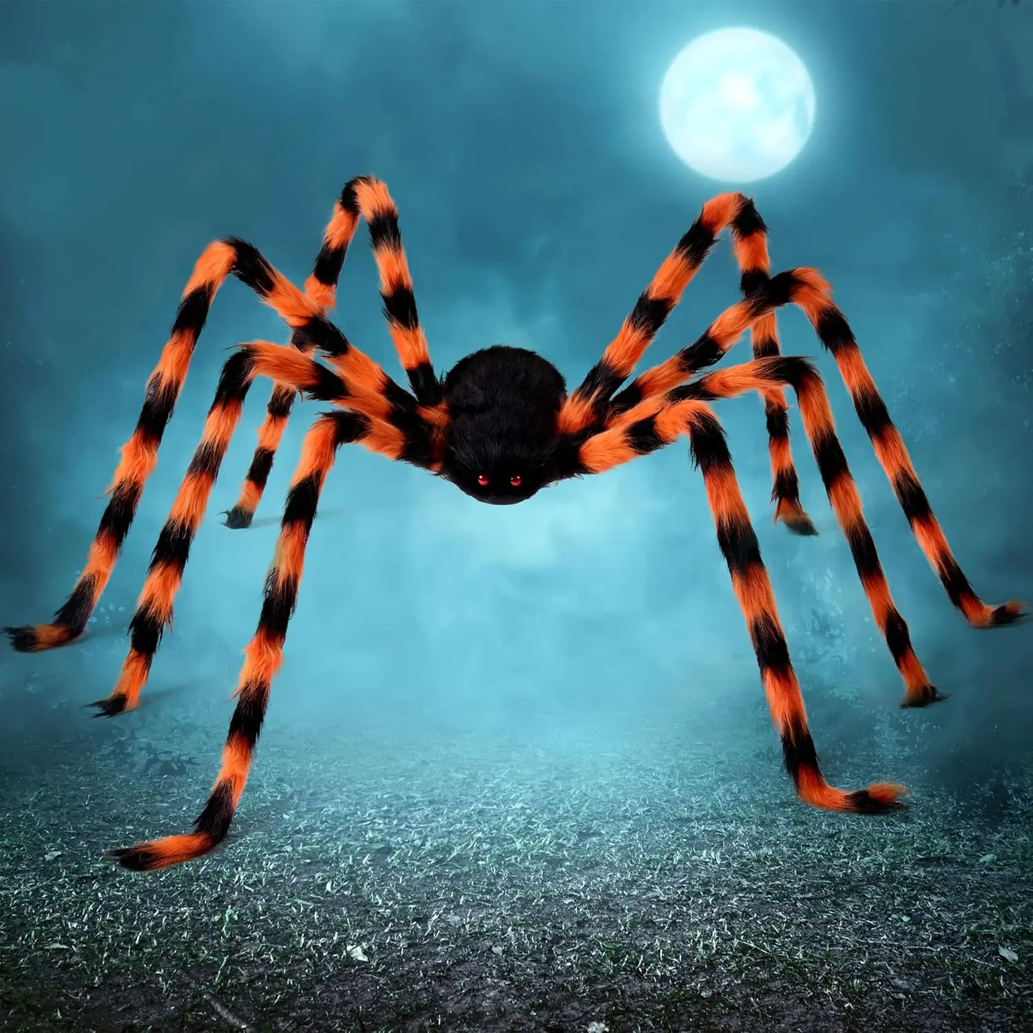 Halloween Outdoor Decorations Giant Spider 5 Ft Large Spider for Yard Lawn Garden Patio Scary Halloween Outside Decor, Indoor Haunted House Prop and Home Party Decor, Black and Orange