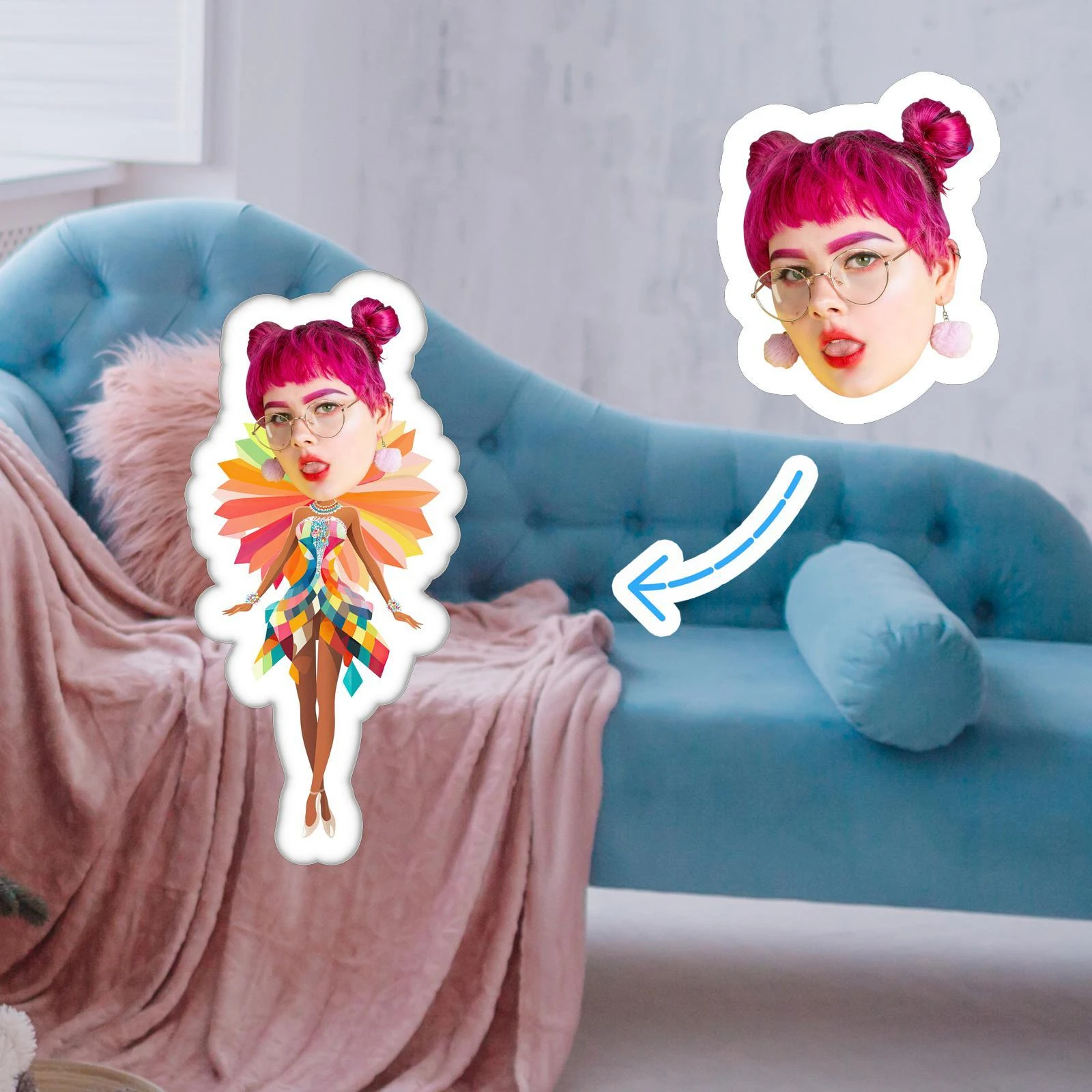 Customizable 3D Cartoon High-Definition Printed Exclusive Fashion Fairy-Style Pillow, Plush with Dazzling Attire That Showcases