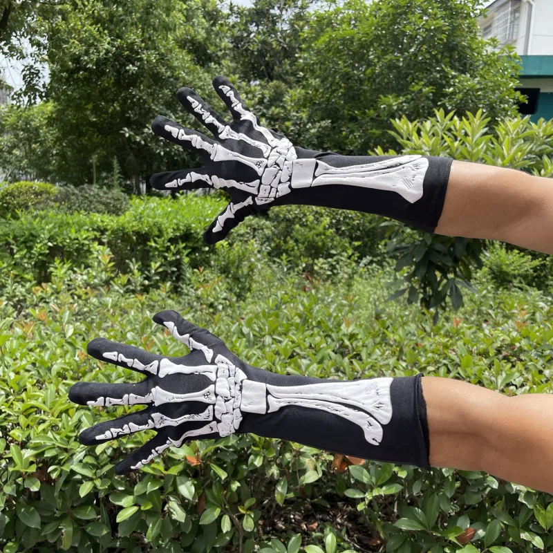 Halloween Accessory 3D Long Foam Skeleton 37cm Slightly Elastic Gloves for Men and Women