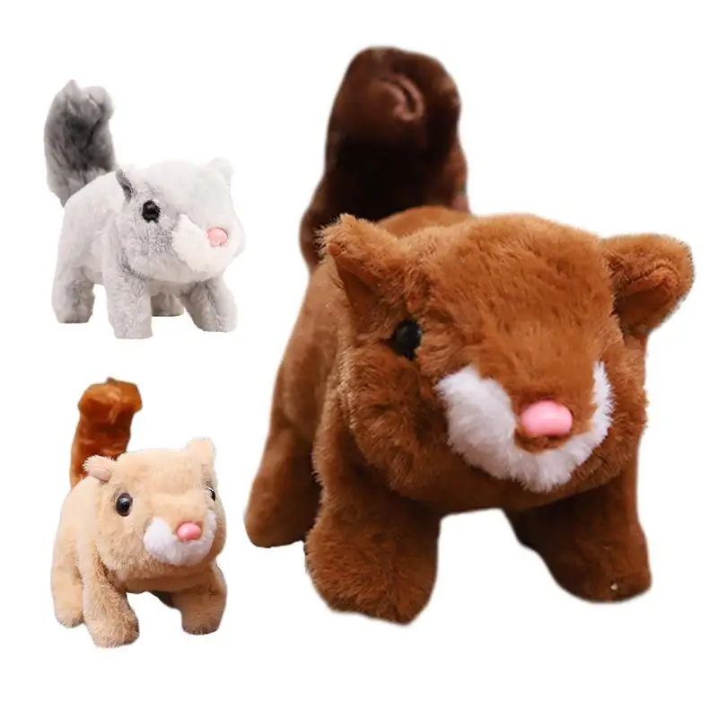 

Electric Simulated Plush Squirrel Squeaky Interactive Toy forward and backward sounding electronic pet doll for indoor Kitten