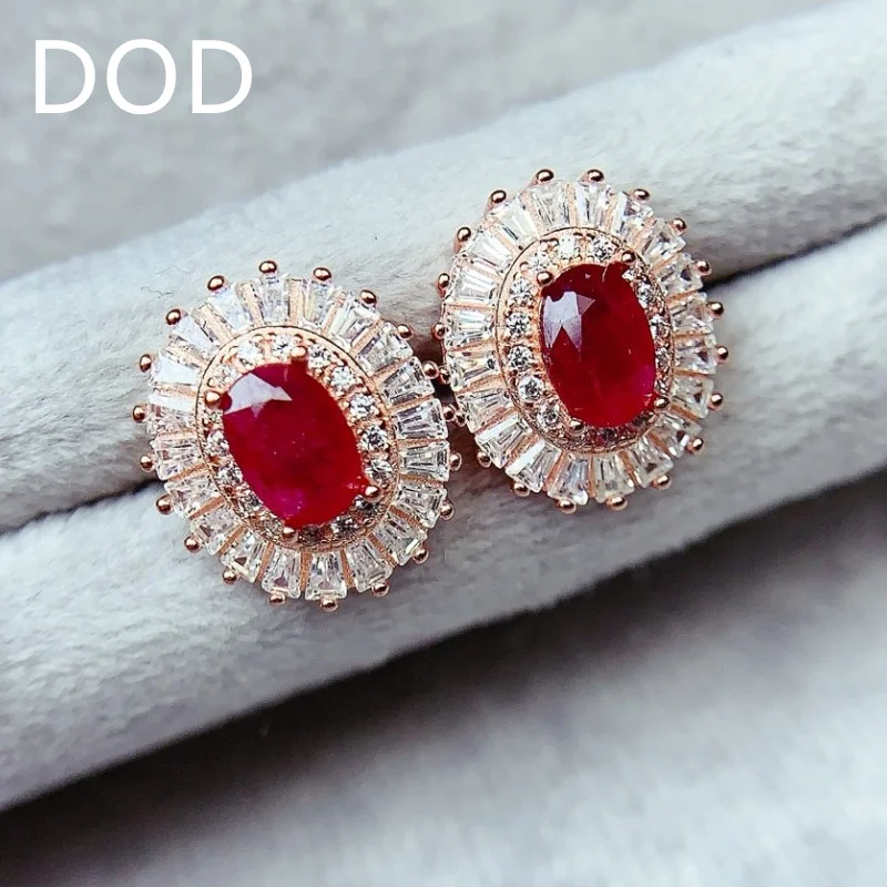 

Natural Pigeon Blood Ruby Solid 925 Sterling Silver Stud Earrings for Women Christmas Gift Girl Lady Simple Fine Jewelry