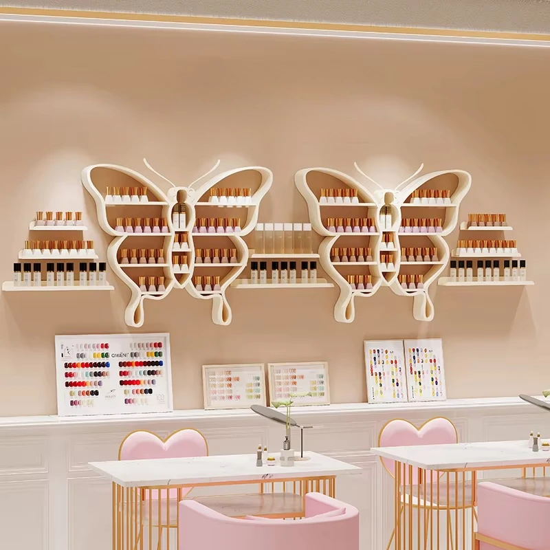 Trendy Butterfly Design Wall-Mounted Iron Storage Display Shelf Metal Cabinet for Nail Art Nail Polish Lipstick Dinnerware
