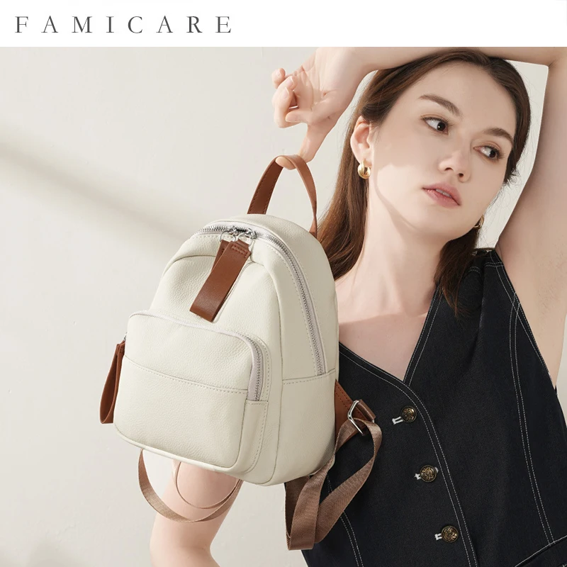 

2025 Women's Large Capacity Backpack Ladies Top Layer Cowhide Leather Casual Versatile Travel Handbag Girls Commuter Schoolbag