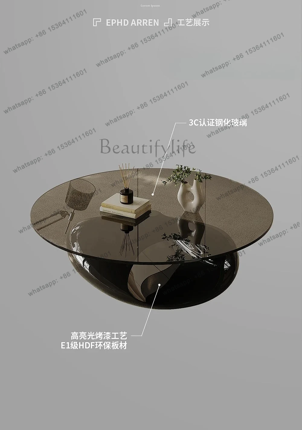 

yj5 Italian minimalist coffee table high-light paint round small apartment home living room designer tempered glass light luxury