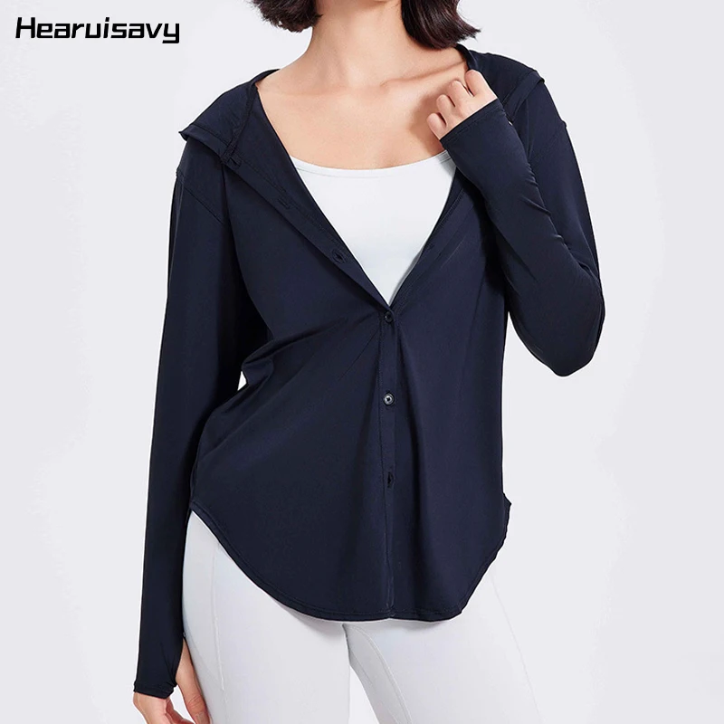 

Hearuisavy Sunburn Protection Workout Jacket Women Baggy Smock Long Sleeve Top Gym Quick-drying Yoga Shits Sport Jacket Women