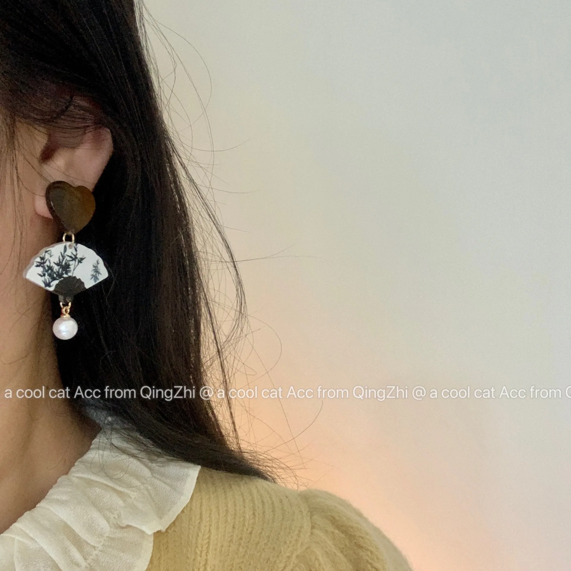 أقراط نسائية بشرابة على شكل مروحة ، أقراط صدف أنيقة ، تصميم عتيق ، لؤلؤ كهرماني ، إكسسوارات عتيقة ، جديدة