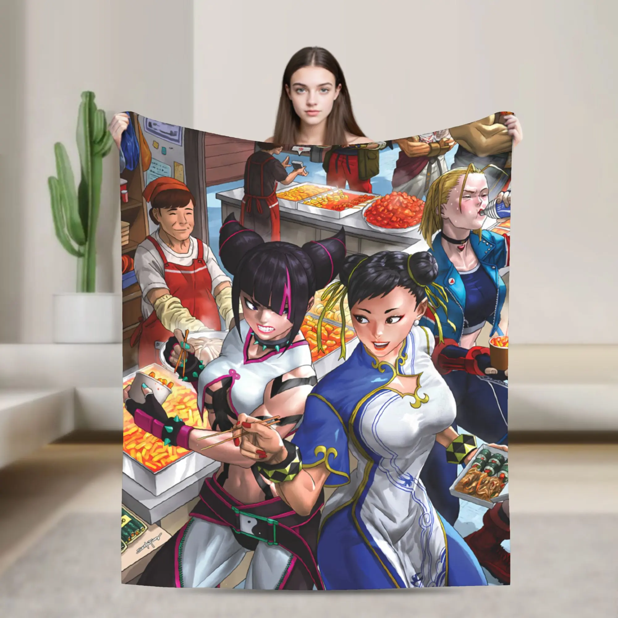 Super Warm Blanket Travel Retro Street Fighter 6 Throw Blanket Characters Game Flannel Bedspread For Couch Chair Sofa Bed Cover