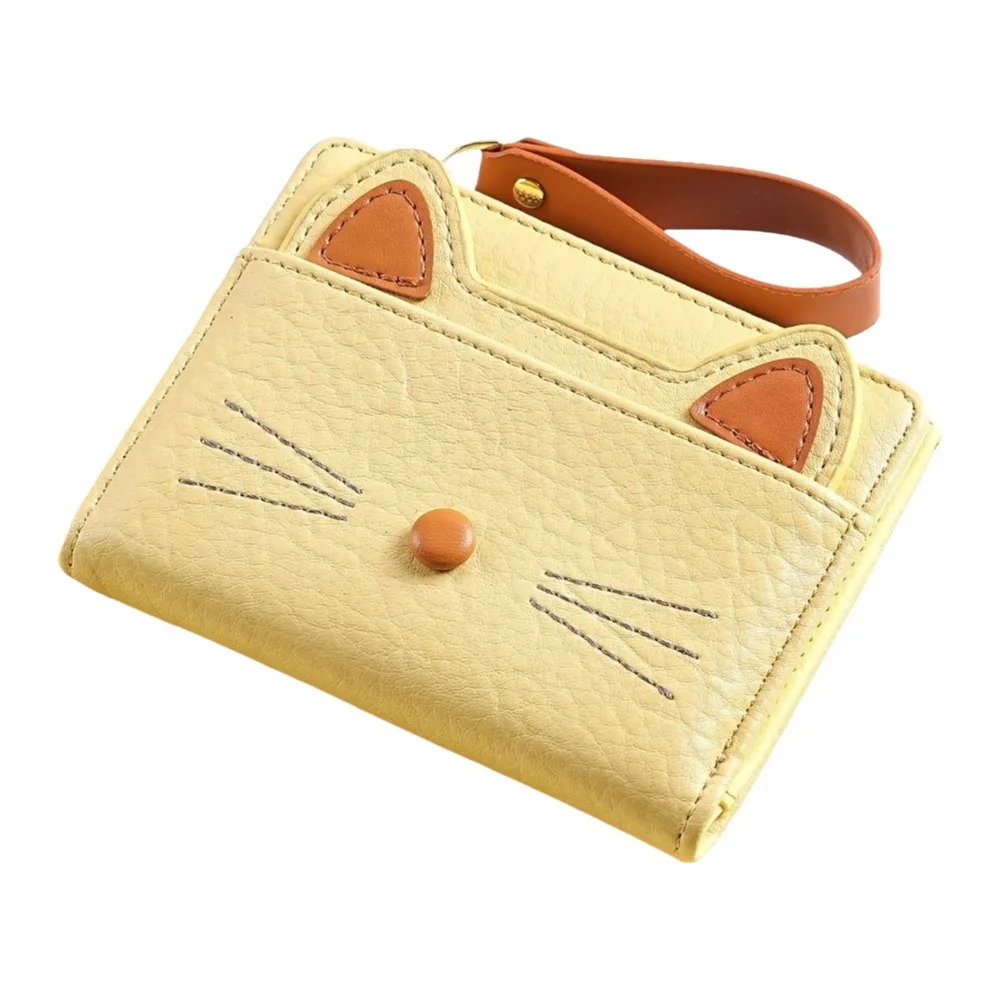 Kawaii Short Cat Wallet Multi Card Position Pu Leather Cartoon Wallet Zipper Snap Student Card Coin Purse Ladies