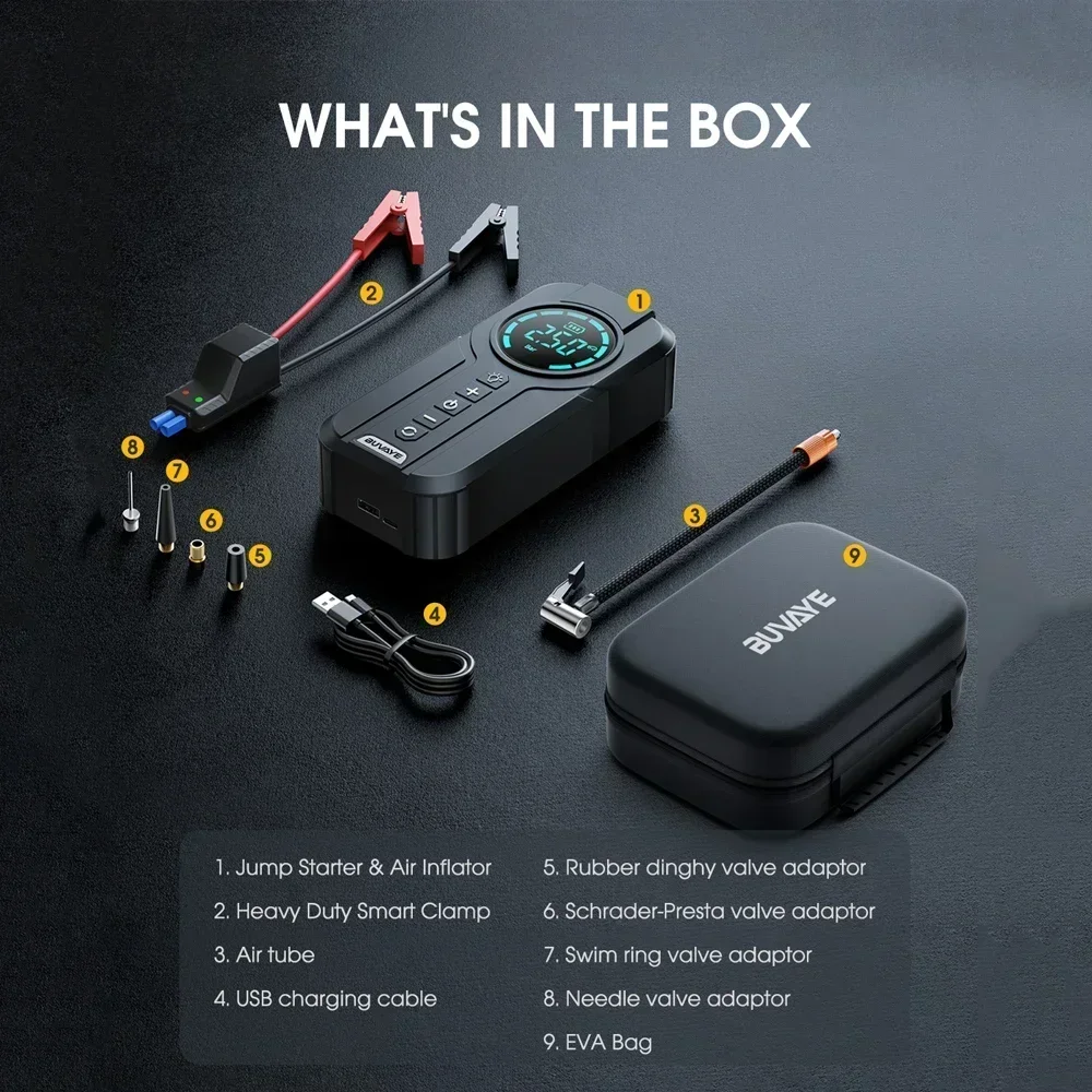 10000mAh Car Jump Starter Air Pump Power Bank Lighting Portable Air Compressor 4 In 1 Cars Battery Starters Auto Tyre Inflator