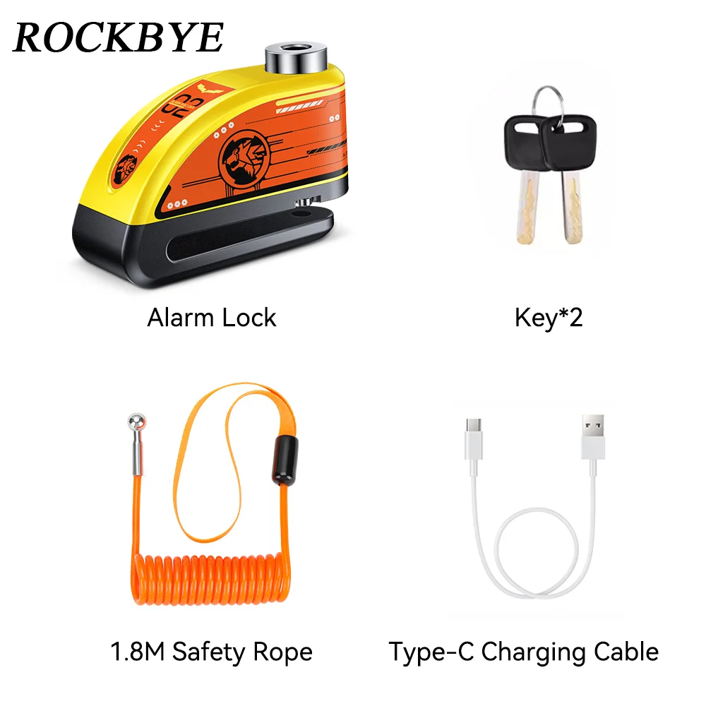 Rockbye Motorcycle Alarm Disc Brake Lock Security Moto Wheel Disk Padlock Waterproof 110dB Loud Anti Theft Alarma Motocicleta