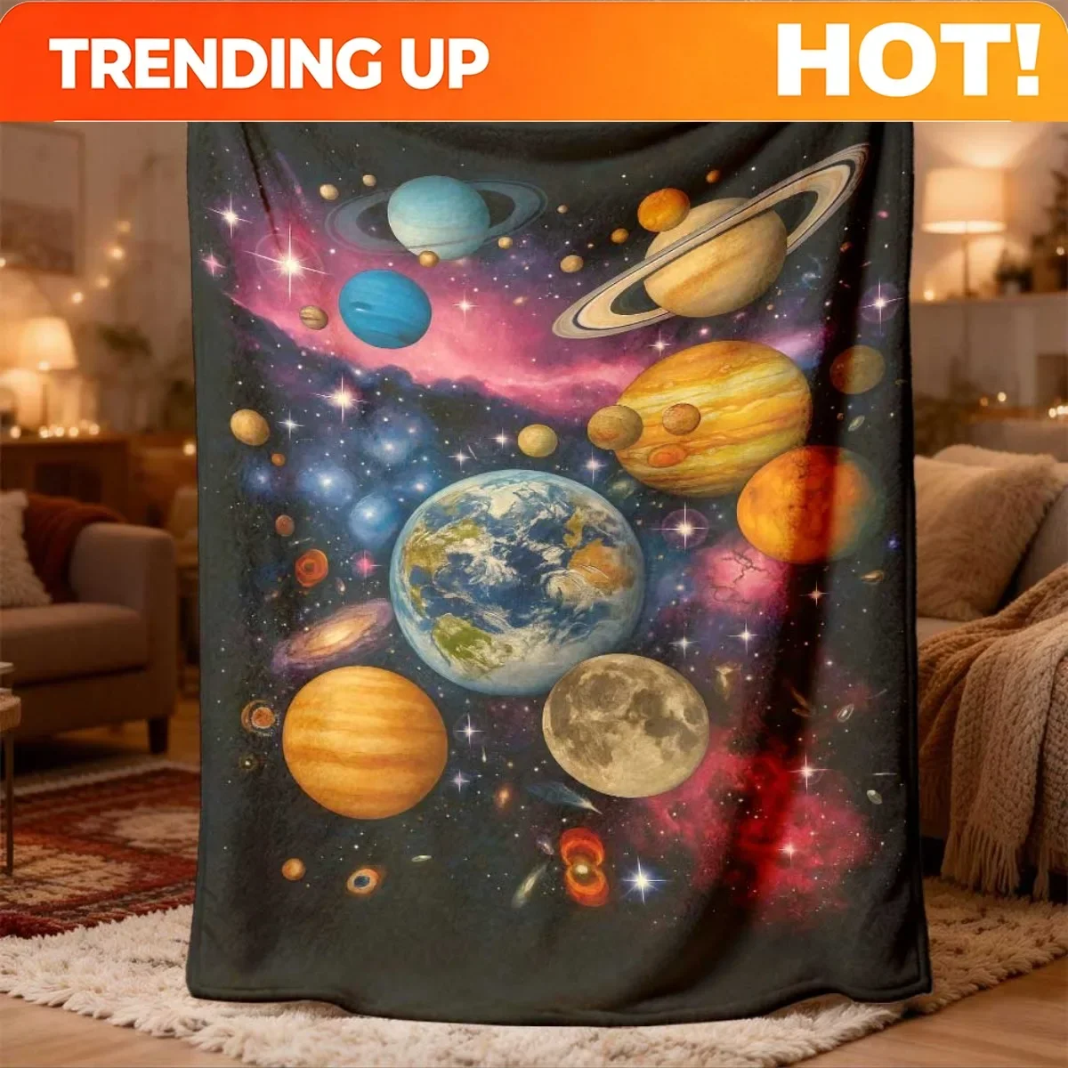 Custom 2026 New Collection Flannel Blanket 1pc & Solar System Blanket Soft Warm AllSeason SpaceThemed Bedspread With Planets, St