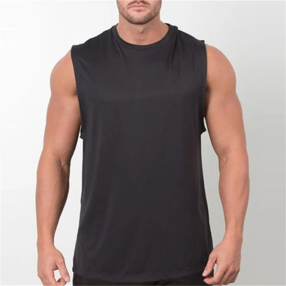 Men\'s Fitness Sleeveless Tank Top Tshirt O-neck Pactwork Casual T shirts for Men New Spring Designer Tees Men Clothing