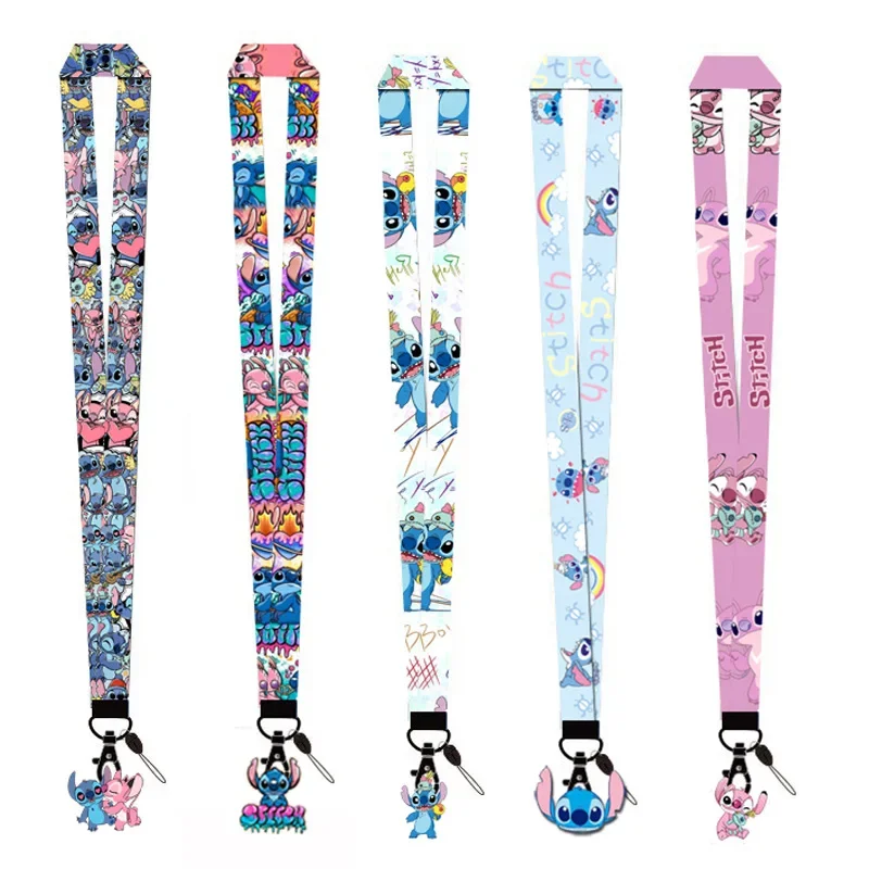 

Kawaii Disney Anime Lilo&Stitch Phone Lanyard Cartoon Stitch Angel Printed Ribbon Card Cover Hanging Neck Long Rope Gifts