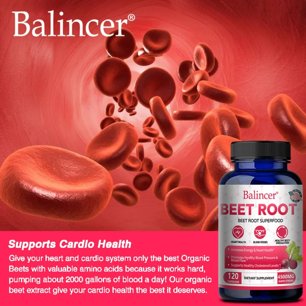 Organic Beetroot Capsules - Promotes Blood Circulation, Boosts Energy, Non-GMO - 120 Capsules