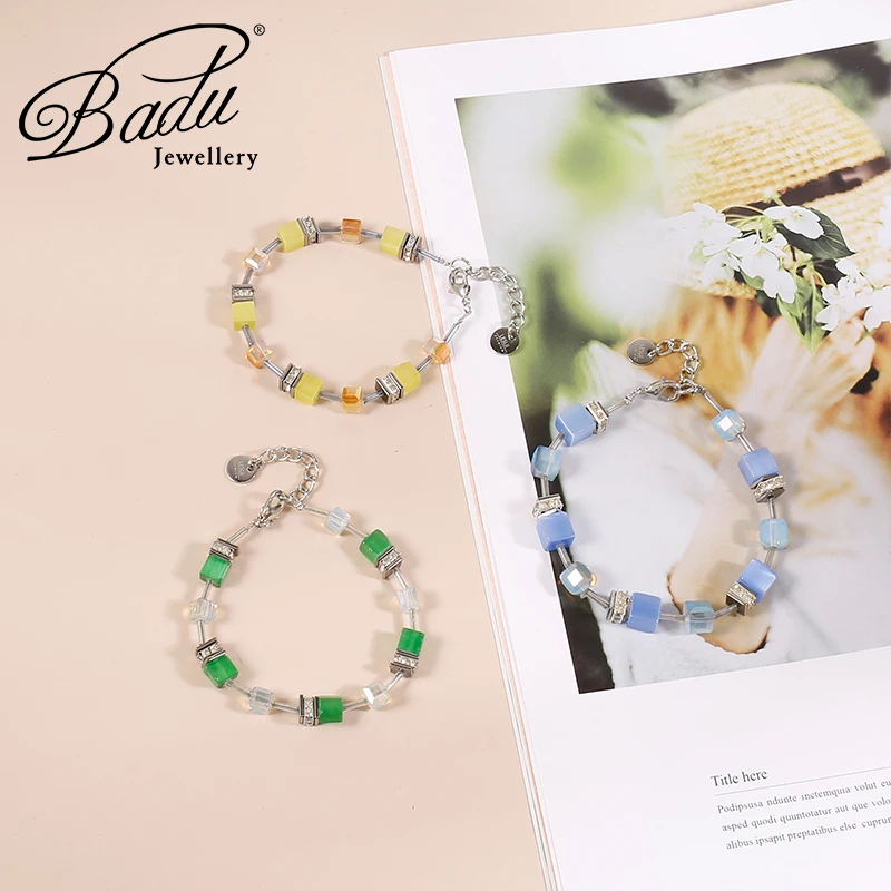 Summer Colorful Square Stone Bracelet for Women Girls Inlaid Crystal Friendship Bracelet Statement Fashion Jewelry 2023 New