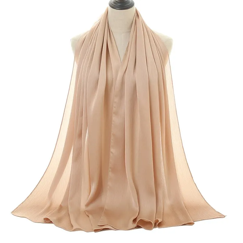 Plain Satin Silk Shawl Crinkle Chiffon Scarf For Women Muslim Hijab Solid Color Long Muffler Ladies Headband 180*70cm