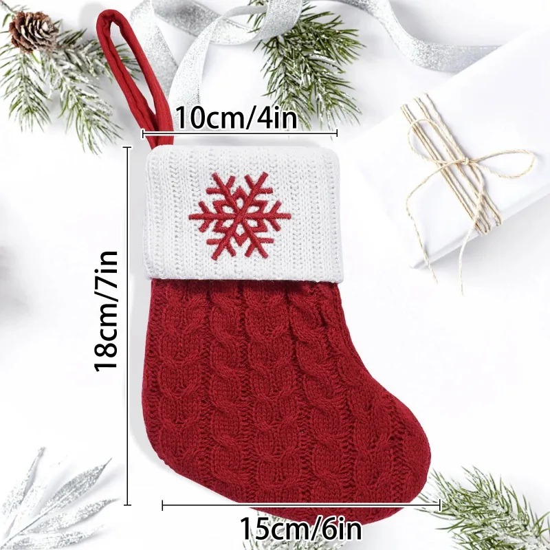 Red Christmas Knitting Socks Merry Christmas Snowflake Alphabet Candy Cloth Bags 7x6 inch Hanging Decorations for Home Xmas Gift