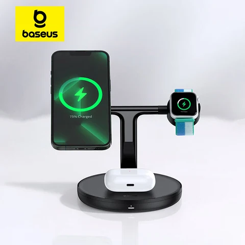 Baseus 3 в 1 20 Вт Магнитная подставка для беспроводного зарядного устройства для iPhone 16 15 14 Pro Airpods Apple Watch Держатель станции быстрой зарядки телефона