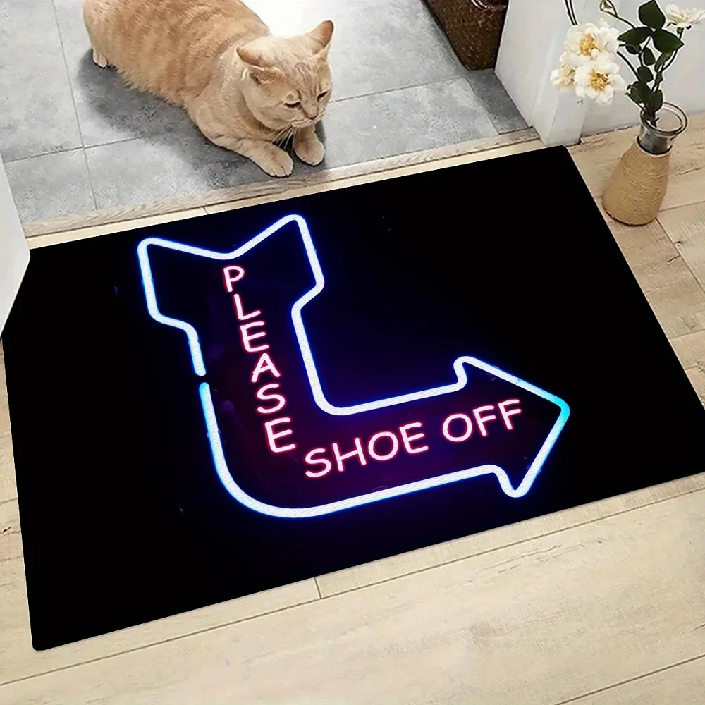 Funny Please Shoe Off Pattern Entrance Doormat Soft Anti-slip Carpet for Bedroom Bathroom Living Room Floor Mat Home Decoration