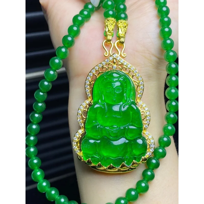 

Certified Natural High Ice Green Jade Jadeite guanyin amulet Pendant&NecklacesGuanyin