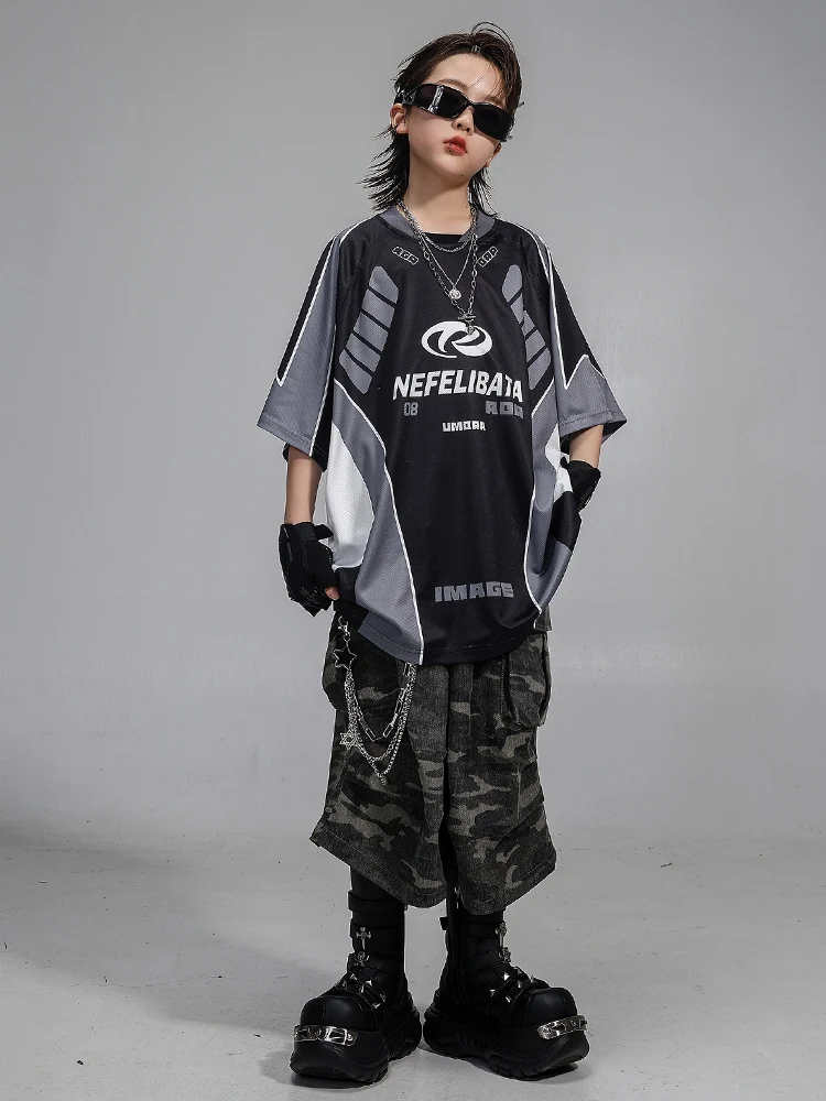 Boys Dance Clothes Jazz Dance Costumes Hip-hop Street Dance Short Sleeve Top Camouflage Pants Stage Outfit Catwalk Wear DQL10799