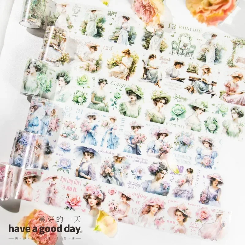 

1Roll 2M Girl's handbook Decoration Adhesives Handwritten sticker Scrapbook Cut 60mm*2M Package PET Spring Material loop