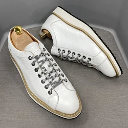 Sapatilhas masculinas com cordões em couro genuíno, sapatos casuais clássicos, marca de luxo, estampa jacaré, sapatos rasos de rua, moda