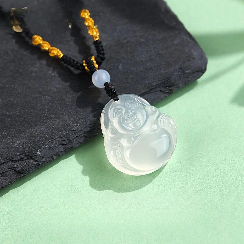 

Chalcedony Maitreya Buddha Pendant Men's and Women's Necklace Collarbone Chain Gift