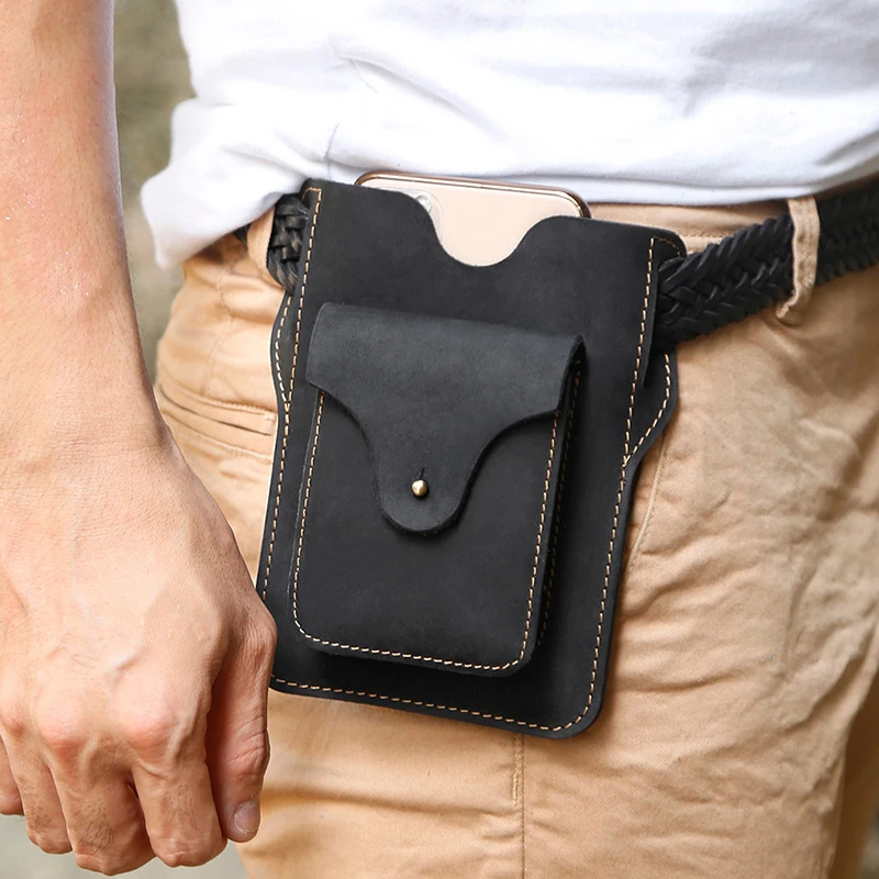 Men Cellphone Loop Holster Case Belt Waist Bag Leather Purse Phone Wallet Vintage Belt Mobile Phone Protective Sheath