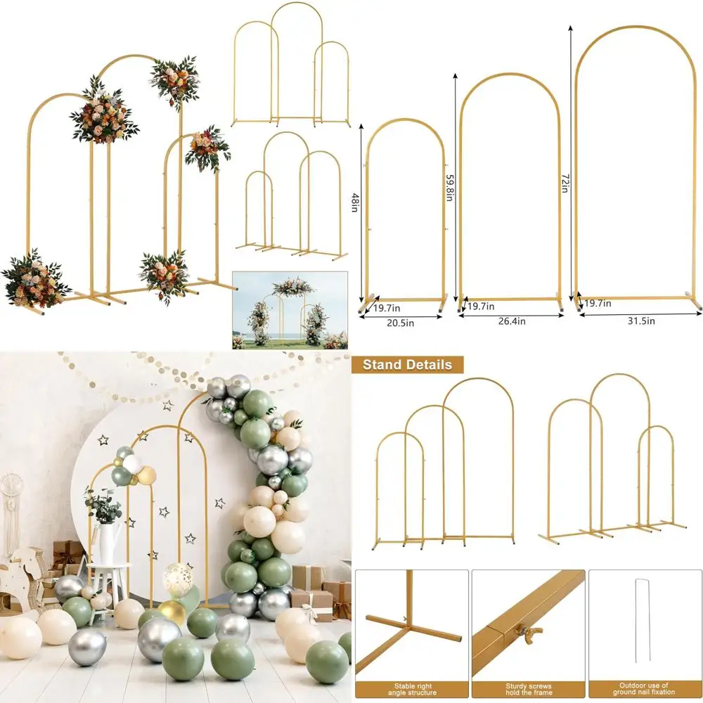 

Tri-Piece Metal Wedding Arch Stand, Balloon Frame Decoration for Indoor and Outdoor Ceremonies