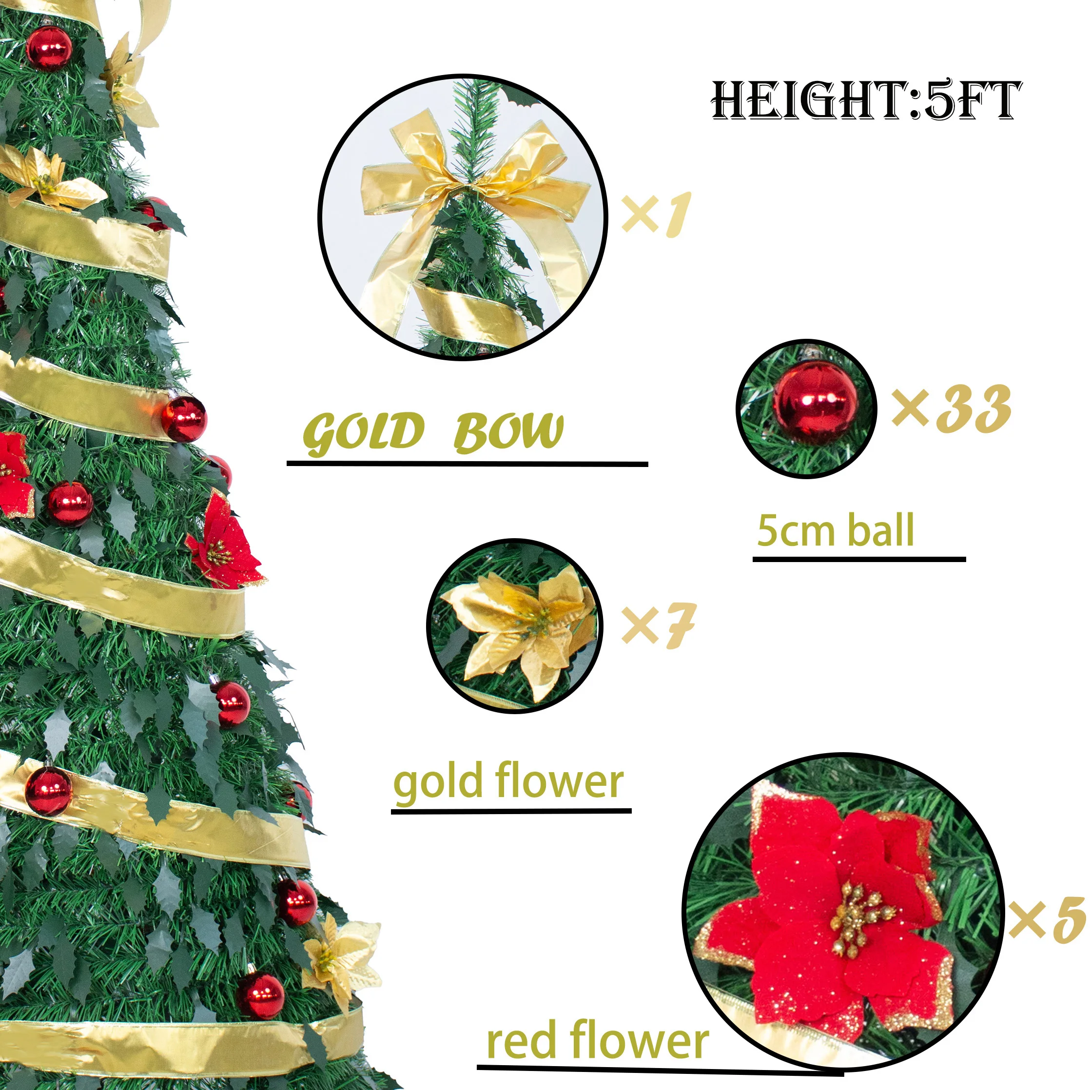 

Лидер продаж, складная предварительно украшенная рождественская елка 5 футов/6 футов/7 футов, всплывающее праздничное украшение, домашний декор, портативная рождественская елка