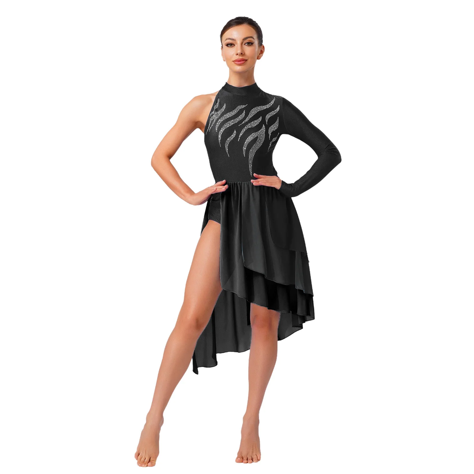 

Stunning Modern Dance Dress - Womens Mock Neck & Cutout Back Lyrical Performance Gown Professional Stage Ballroom Show Dancewear