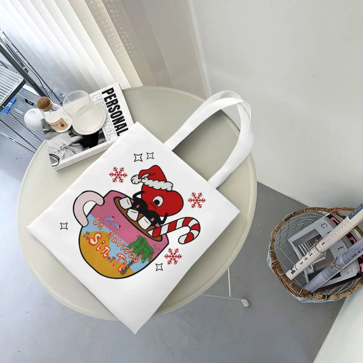 الفن باد باني عيد ميلاد سعيد قماش حمل حقيبة يد أكياس البقالة أكياس المتسوق قابلة لإعادة الاستخدام للنساء #4
