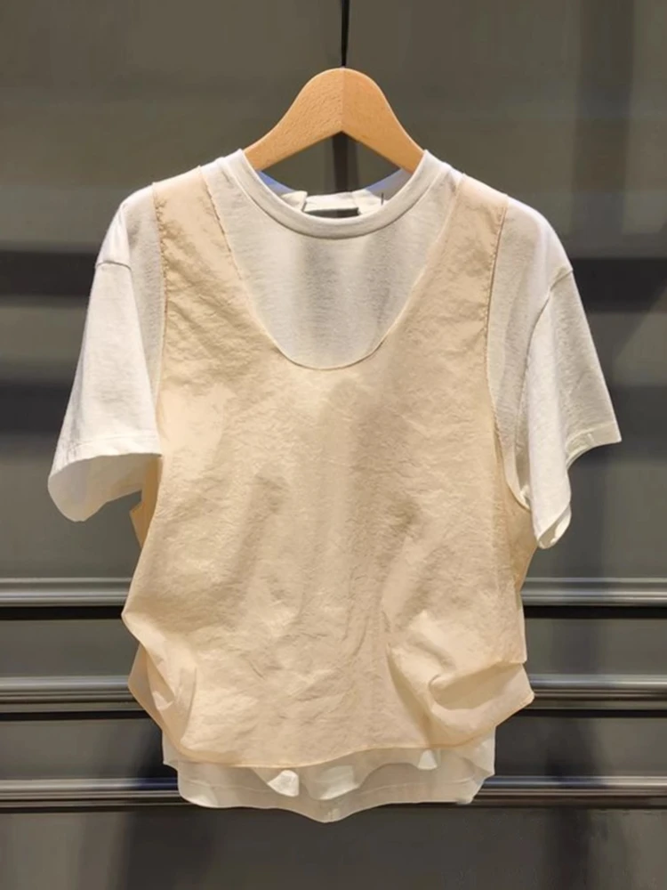 

Summer 2025 round Ne ort Sve T-irt Loose Fit Color Blo Design Cotton Moisture ng Casual Women's Top