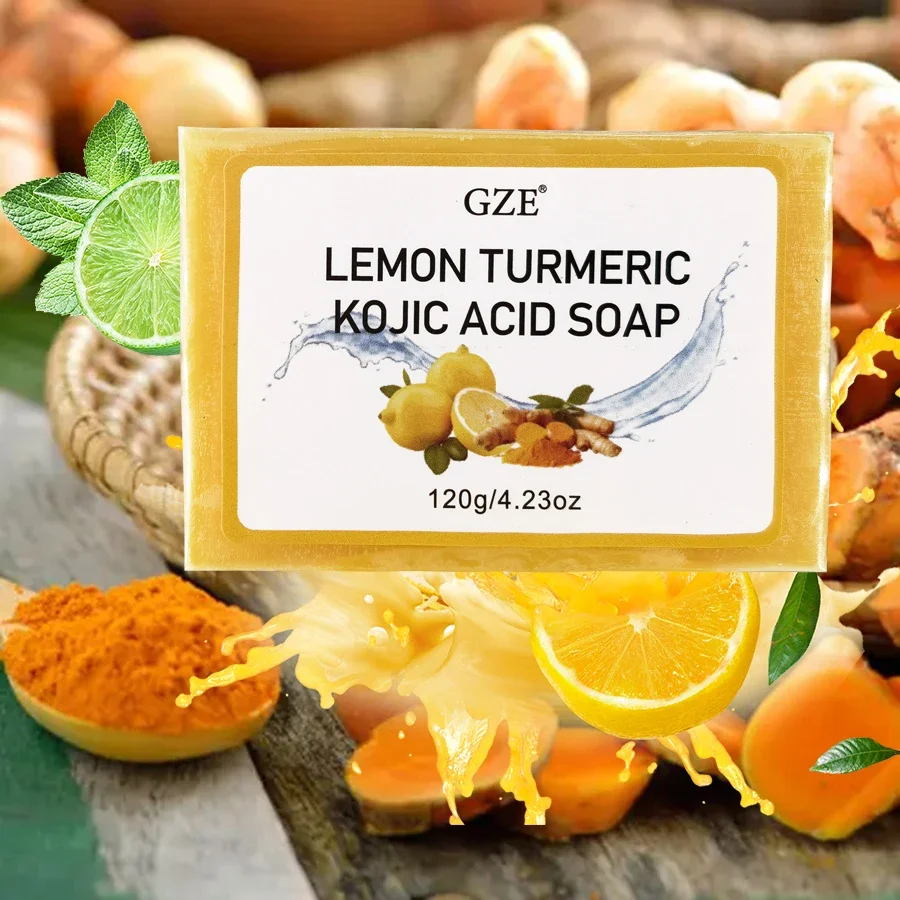 GZE Body Restore Lemon Turmeric Kojic Acid Soap, with Shea Butter, For Face Dark Spots, Body, Rejuvenating, Exfoliating