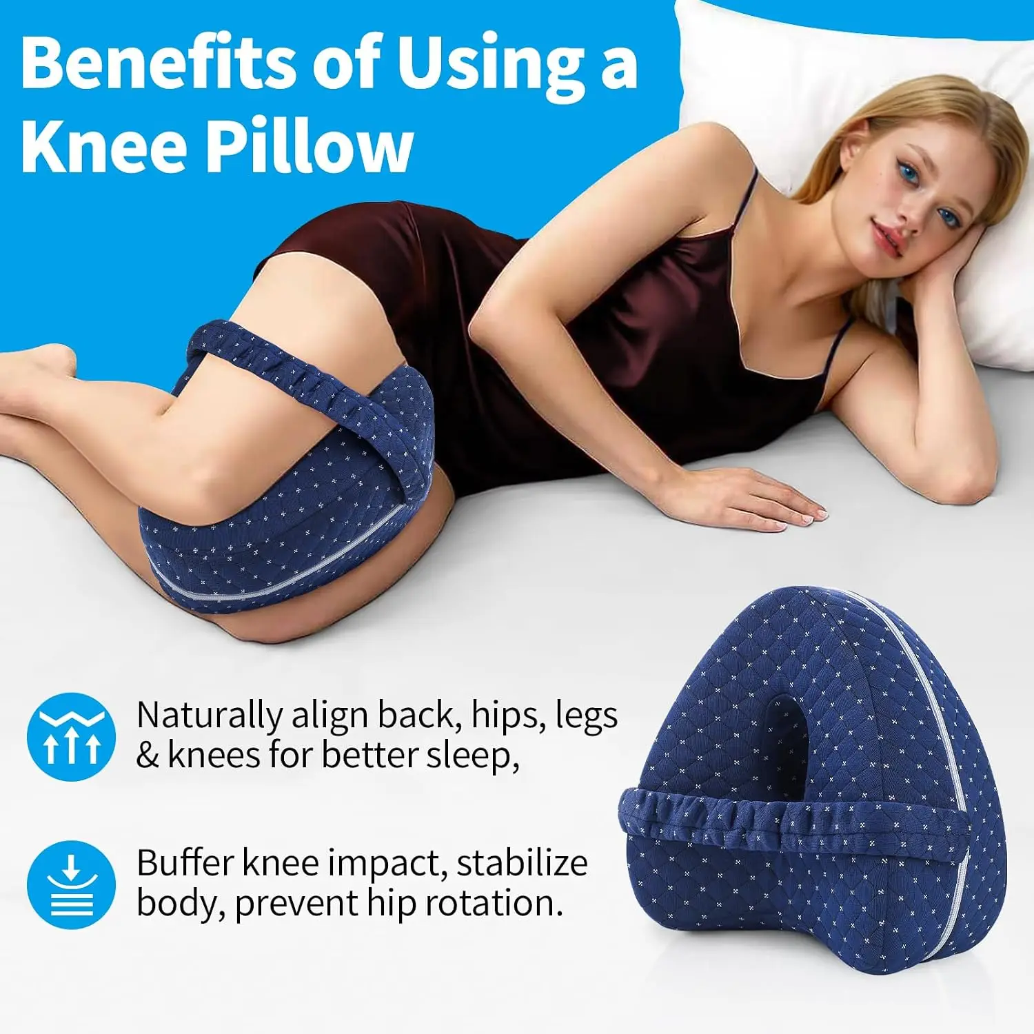 Knee Pillow for Side Sleepers Soft Memory Foam Leg Pillow with Strap Hips Buttocks Back Sciatica Relief Pillow for Home Travel