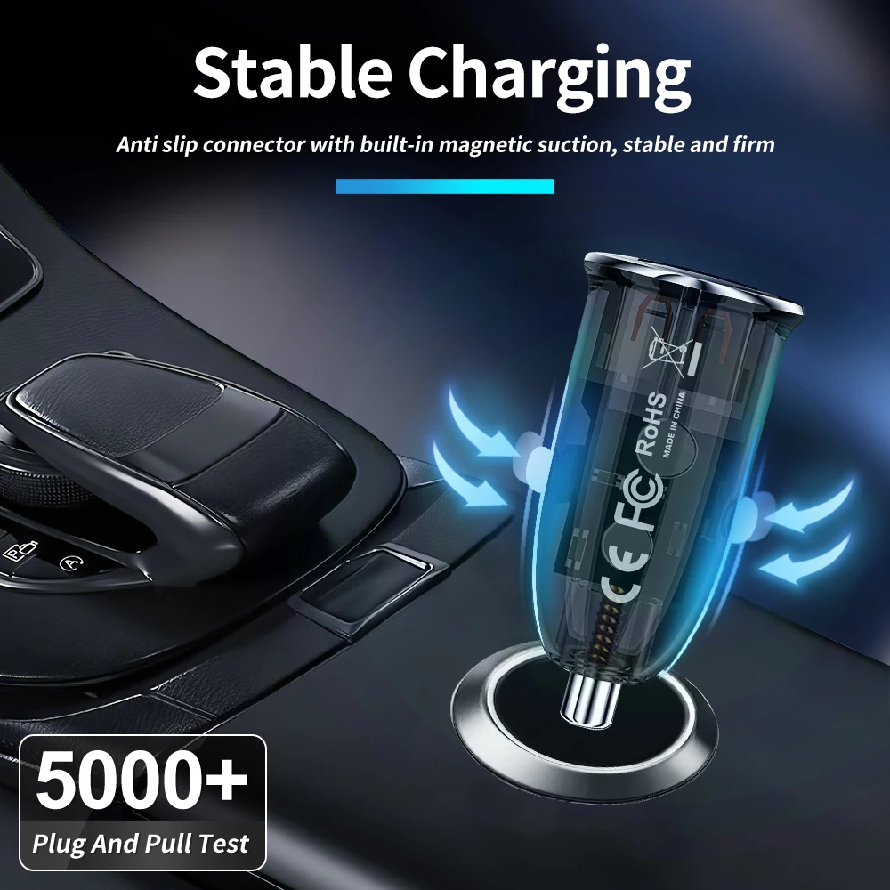 TOPEISHUNG Car Charger PD 30W Fast Charge QC 3.0 PD 3.0 5A Dual USB Type C Quick Charging Car Charger For iPhone Xiaomi Cable