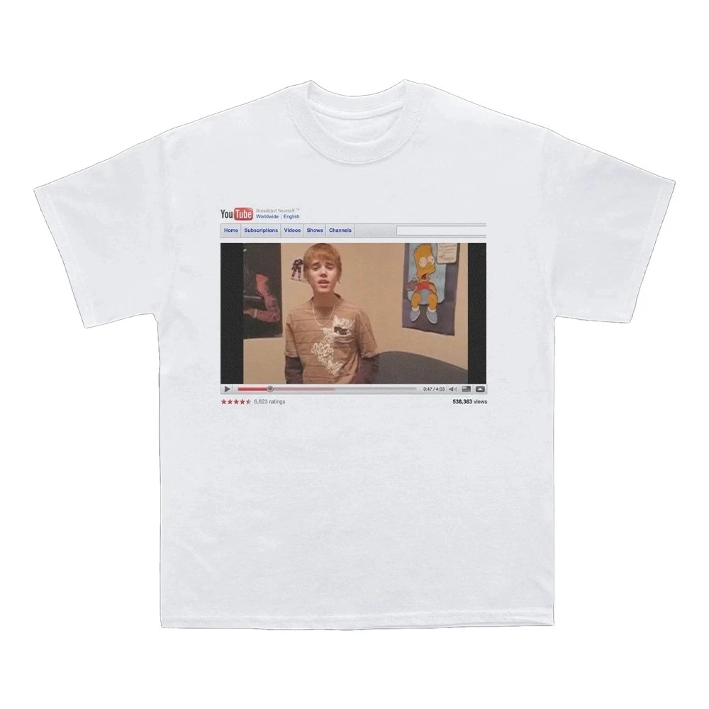 Nouveau T-shirt unisexe 100 % coton avec graphique vidéo viral classique Justin Bieber 2026 – Mode v