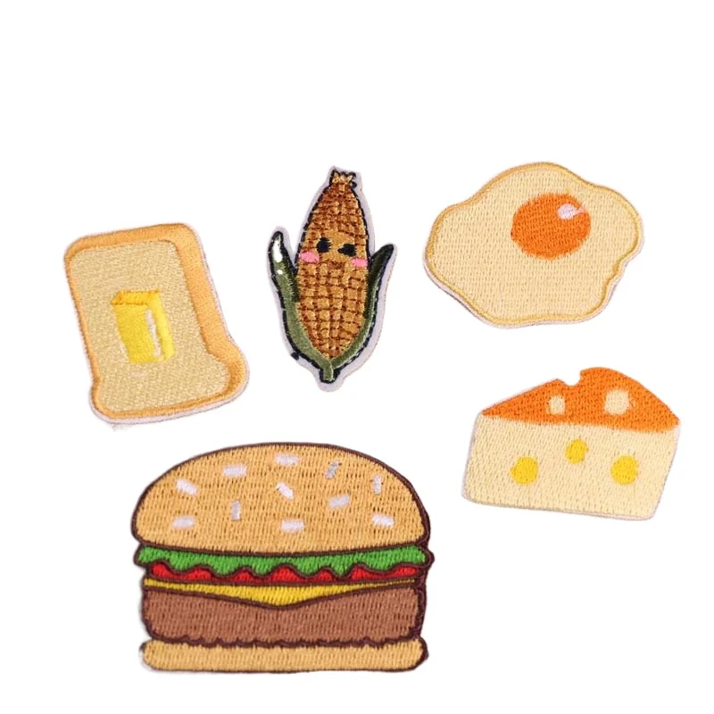 Poached Egg Hamburger cheese Bread Fruit Embroidery Corn Patches for Clothing Iron  Kids Clothes Appliques Badge