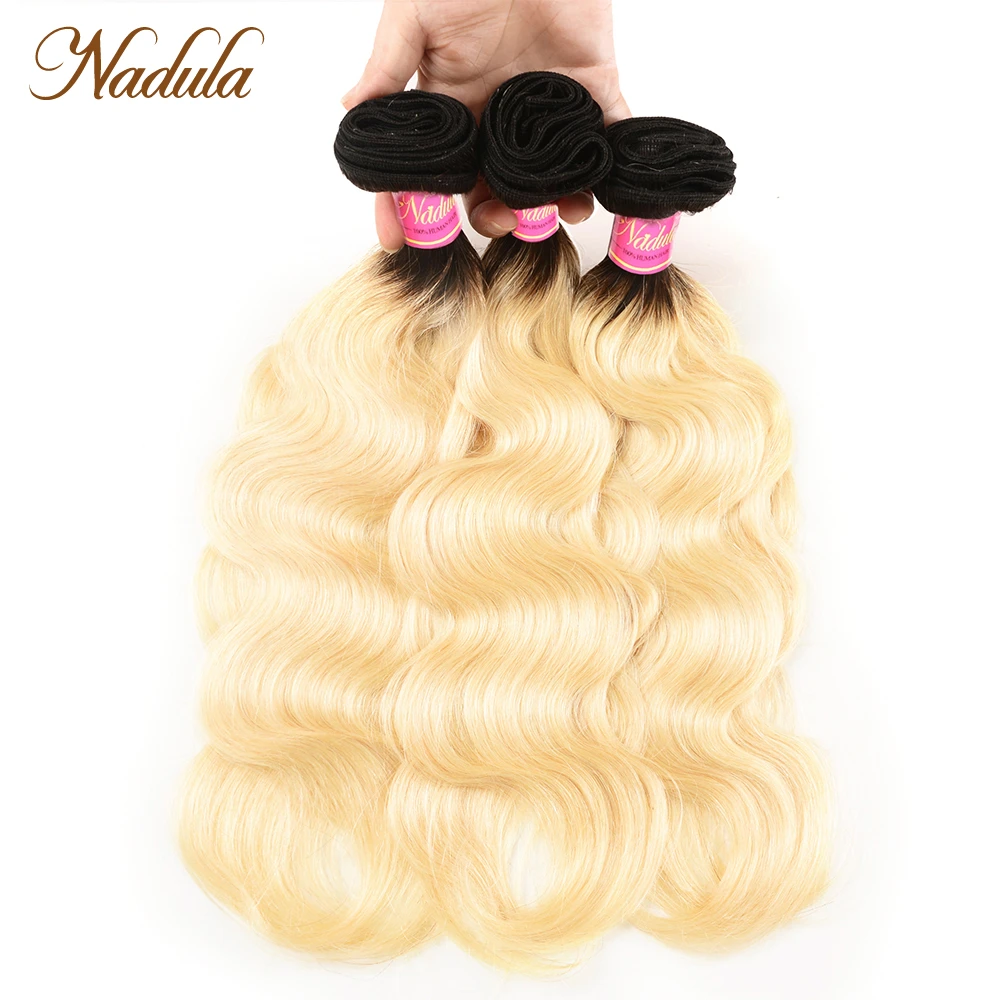 Nadula Hair 3 Bundles Brazilian Body Wave 10-20inch Ombre Hair Bundles 100% Human Hair Weaves T1b/613 Remy Hair Extension