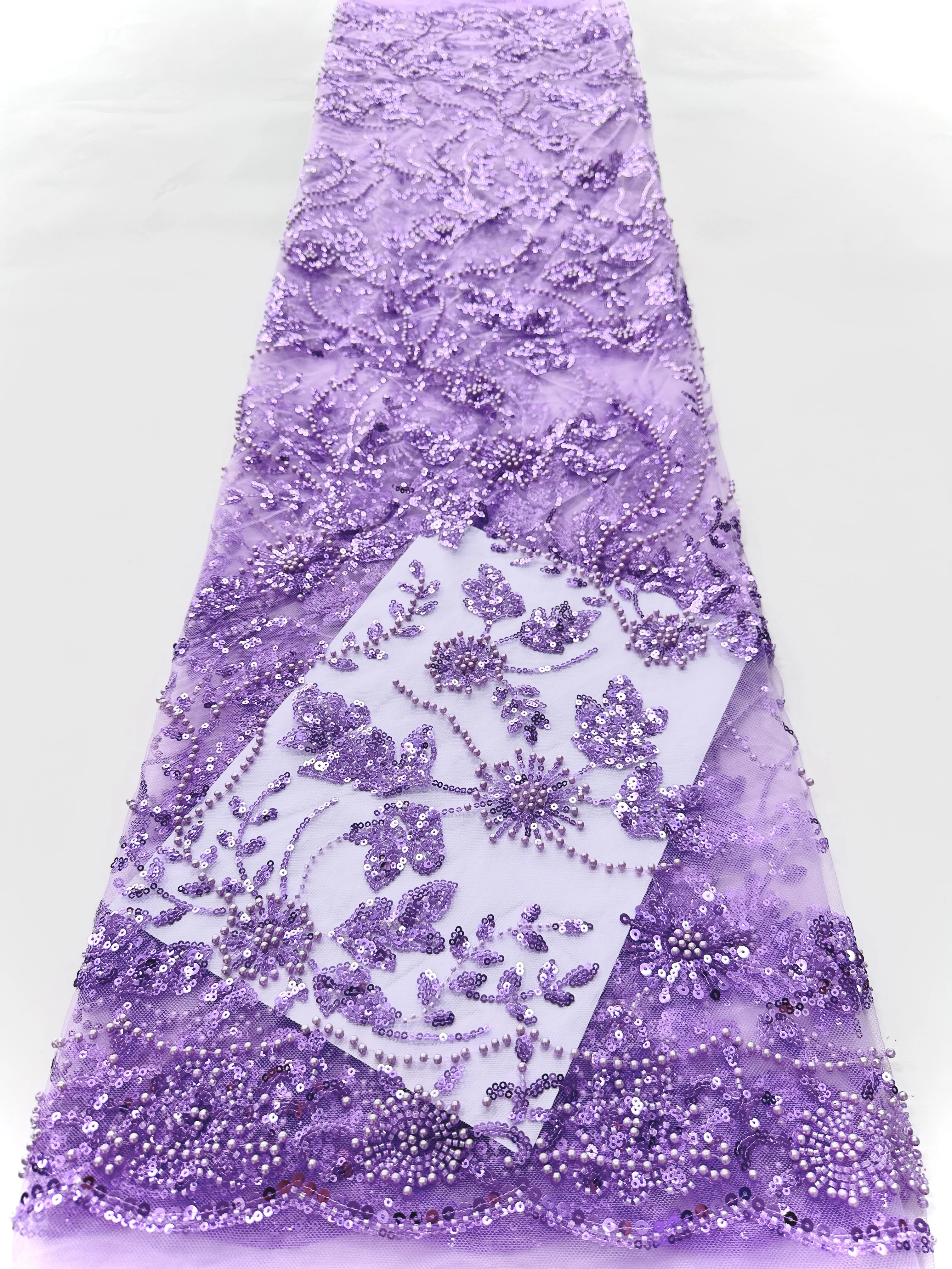 

Handmade Embroidery Net Lace Beads Sequins Fabric For Women Party Evening Dress Africa Design, High Quality, New Arriva Hot Sale