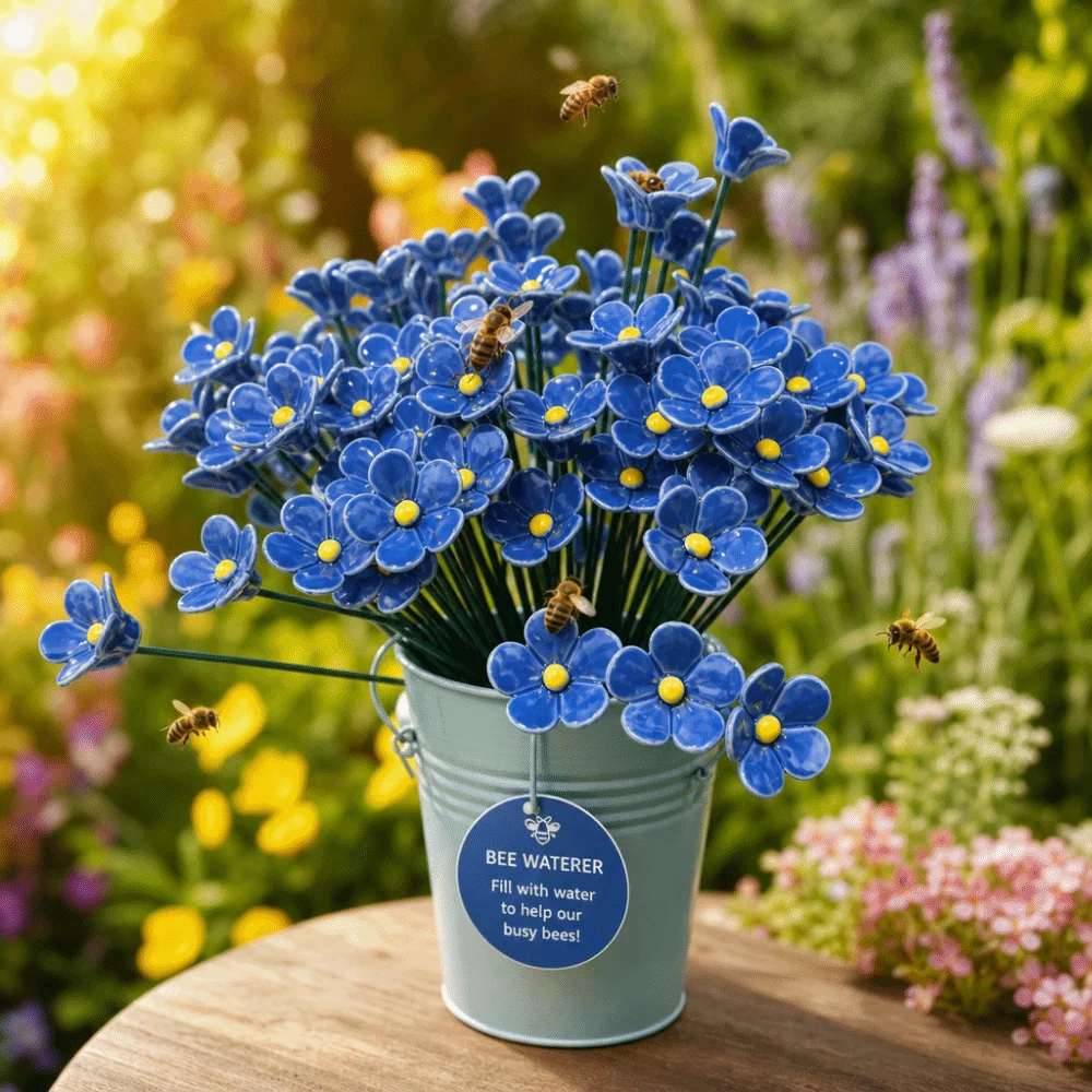 3 Stück Blumenförmiger Bienen- und Schmetterlings-Wasserspender Gartendekoration Keramik-Insekten-Trinkbecher DIY-Geschenke Bienen-Tränkestation