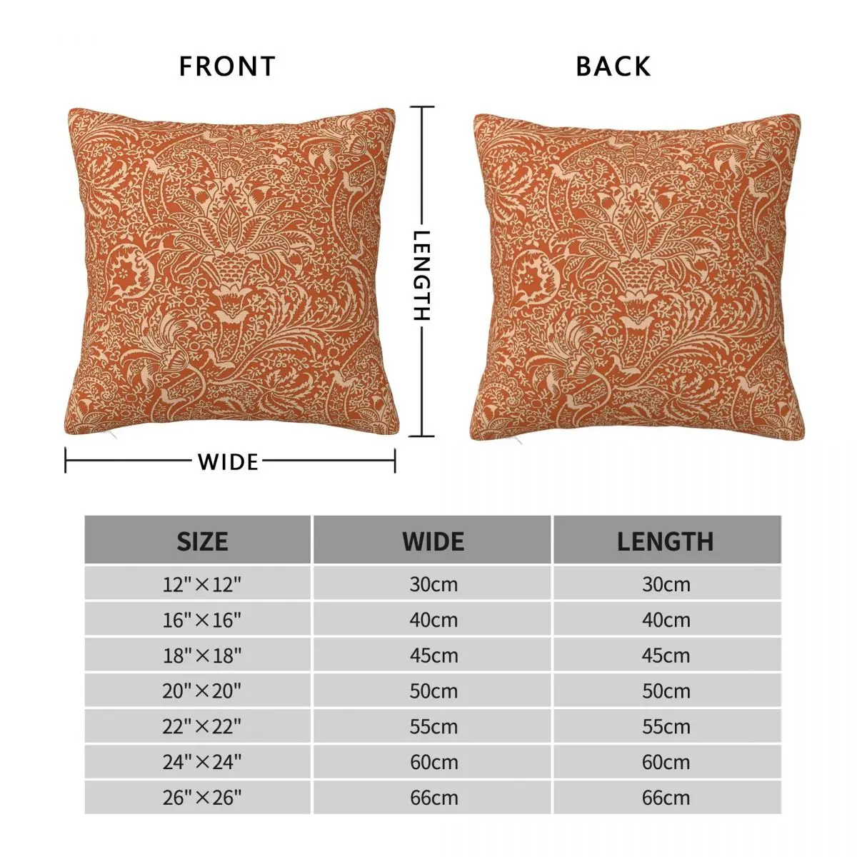William Morris Coral Orange Peach Pillowcase Polyester Linen Velvet Pattern Zip Decorative Pillow Case Room Cushion Cover