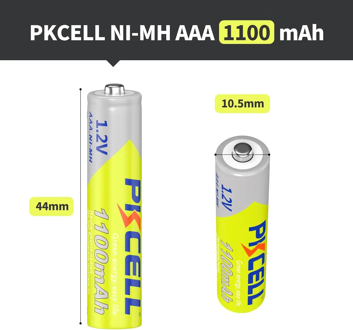 10PC PKCELL 1.2v AAA High Capacity 1100mAh NiMH AAA Battery Nickel-Metal Hydride Rechargeable NiMH Batteries For Remote Controls