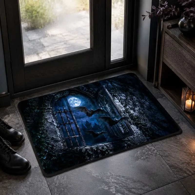 VIKAMA Castle Moonnight Bat Carpet Gothic Style Entrance Hall Floor Mat Photography Decoration Wear resistant Foot Mat
