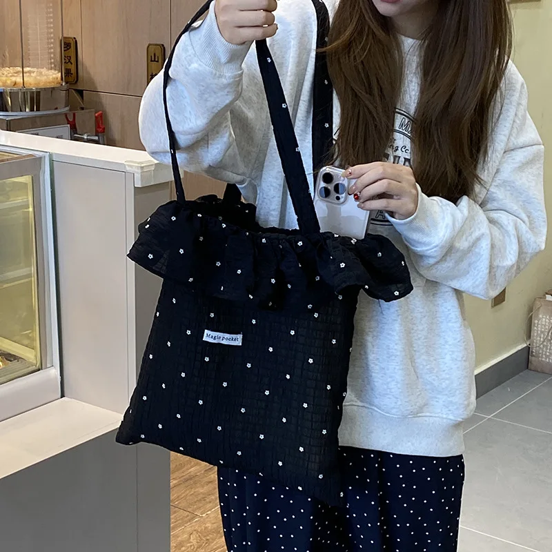 All-match Wave Point Chiffon Shoulder Bag Large Capacity Fairy Mesh Handbag Commuting Bag Korean Style Tote Bag Women image 5
