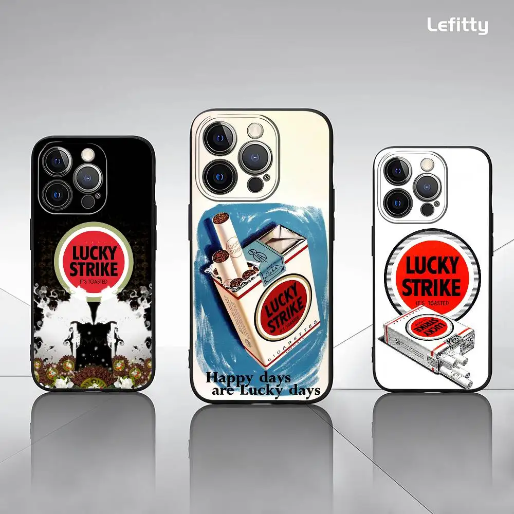 Модный чехол для телефона L_Lucky Cigarettes S_Strike для iPhone 16, 15, 14, 13, Pro Max Plus, мини-черный матовый мягкий чехол